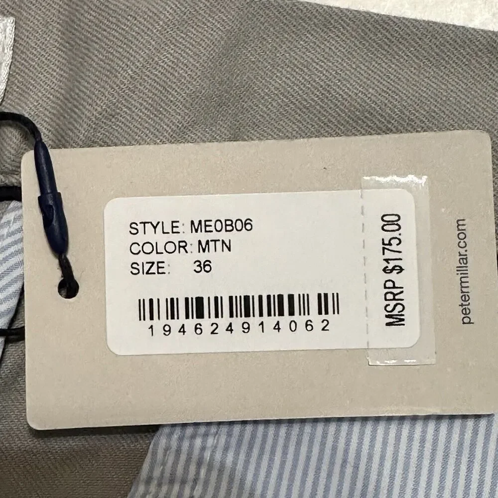 PETER MILLAR Pants Mens Size 36x36 Crown Pilot Flat Front MTN Gray Golf Trouser
